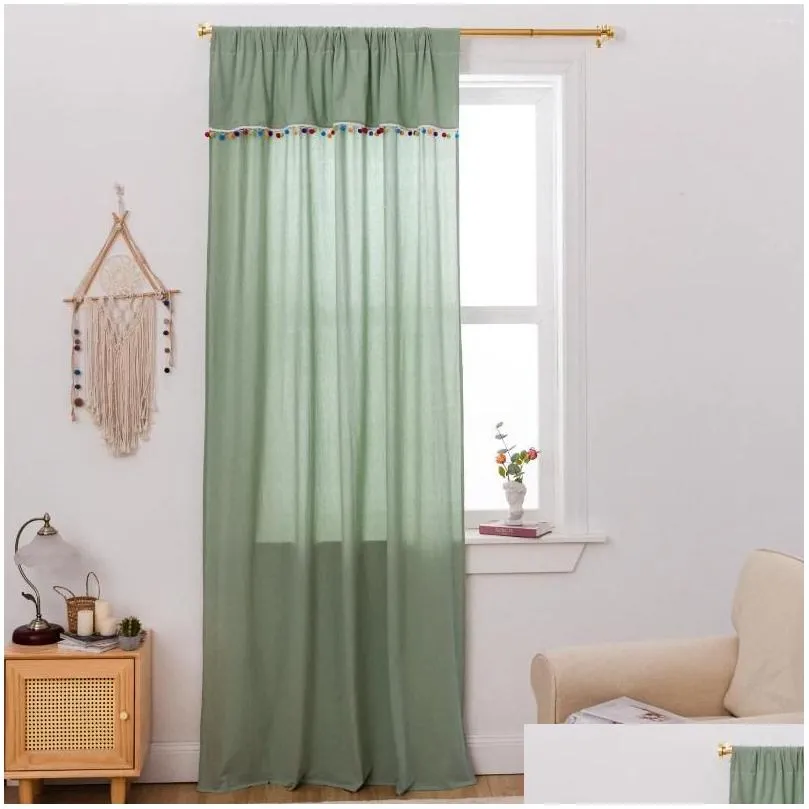 curtain cotton linen american solid plaid home window tassels blackout valance for the luxury bedroom curtains living room