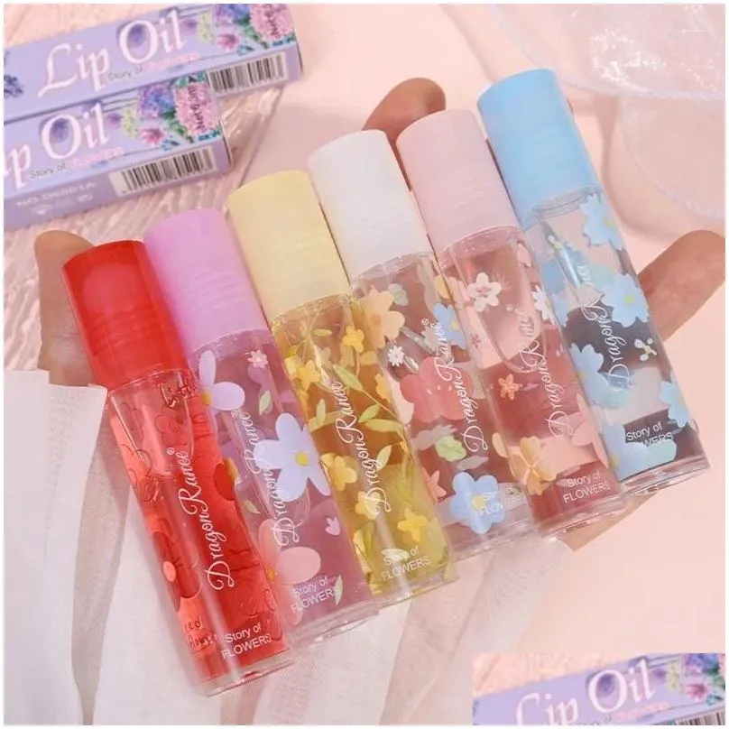 lip gloss jelly flower oil moisturizing transparent anti cracked roll-on hydrating crystal clear lips care makeup cosmetics