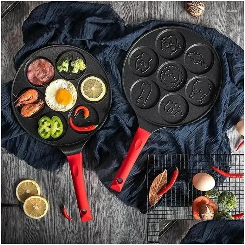 pans home kitchen seven hole breakfast frying pan cute animal face design nonstick multifunctional pancake egg dumpling cooker