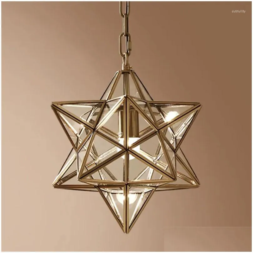 Pendant Lamps Nordic Art Star Glass Lights Geometric Retro Bronze Warm Bedroom Study Bars Cafe Aisle Hanging Light Fixtures Drop Deli Dhob8