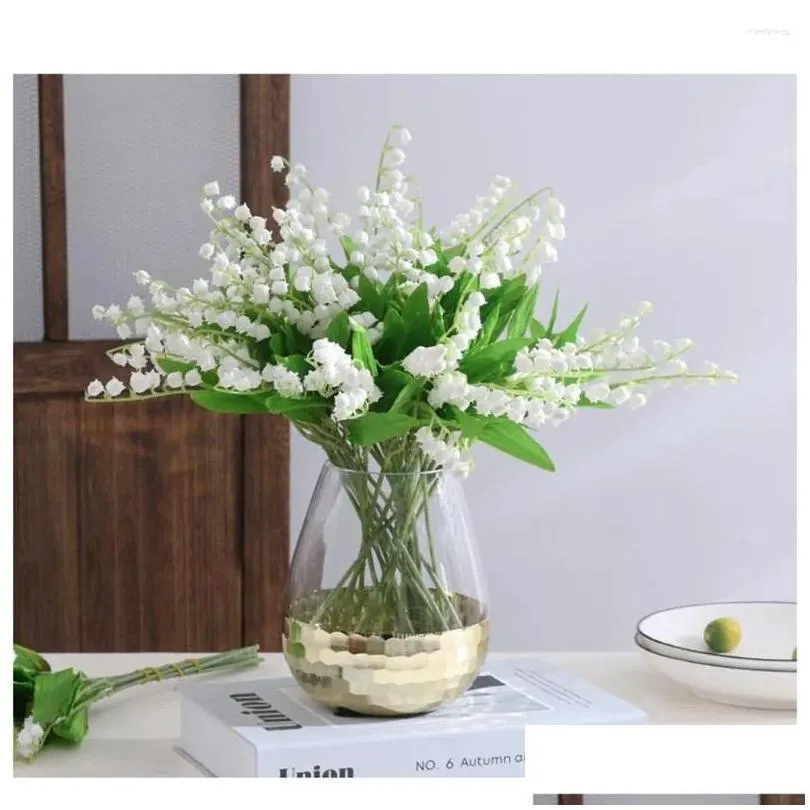 decorative flowers decoration mariage false lily of valley artificial silk white classic plastic 1 bunch with 5 prongs