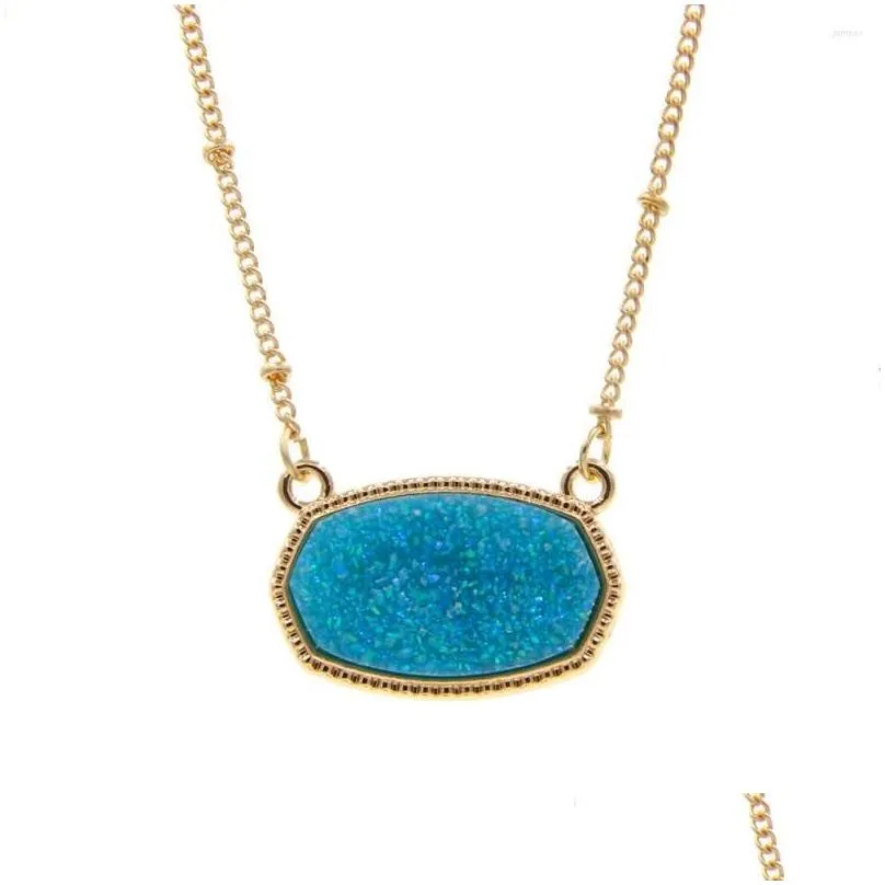 pendant necklaces resin oval druzy necklace gold color chain drusy hexagon style designer brand fashion jewelry for women