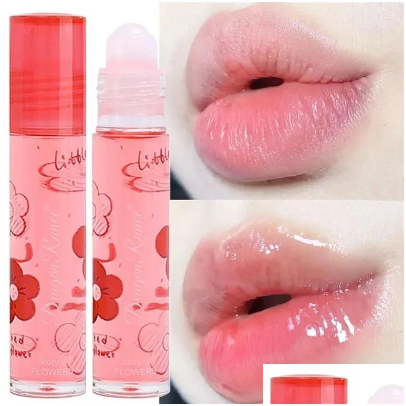 lip gloss jelly flower oil moisturizing transparent anti cracked roll-on hydrating crystal clear lips care makeup cosmetics