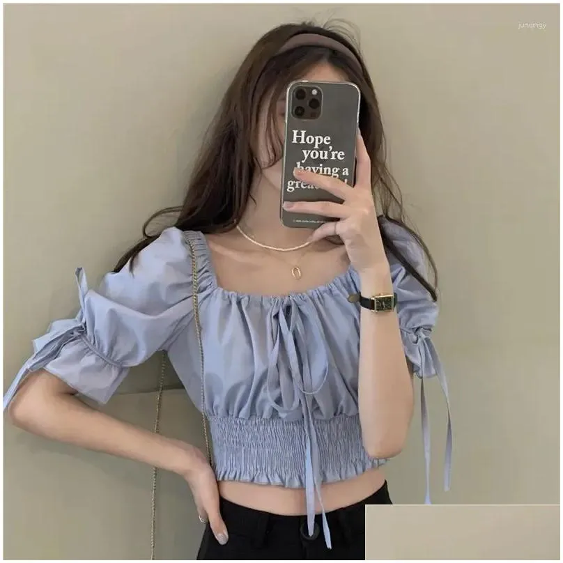 women`s blouses women summer solid retro bandage design slim sexy crop top fashion korean style ladies elegant college