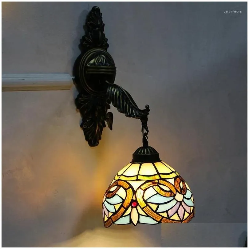 wall lamps belle tiffany lamp led vintage creative color glass sconce light for home living room el corridor decor