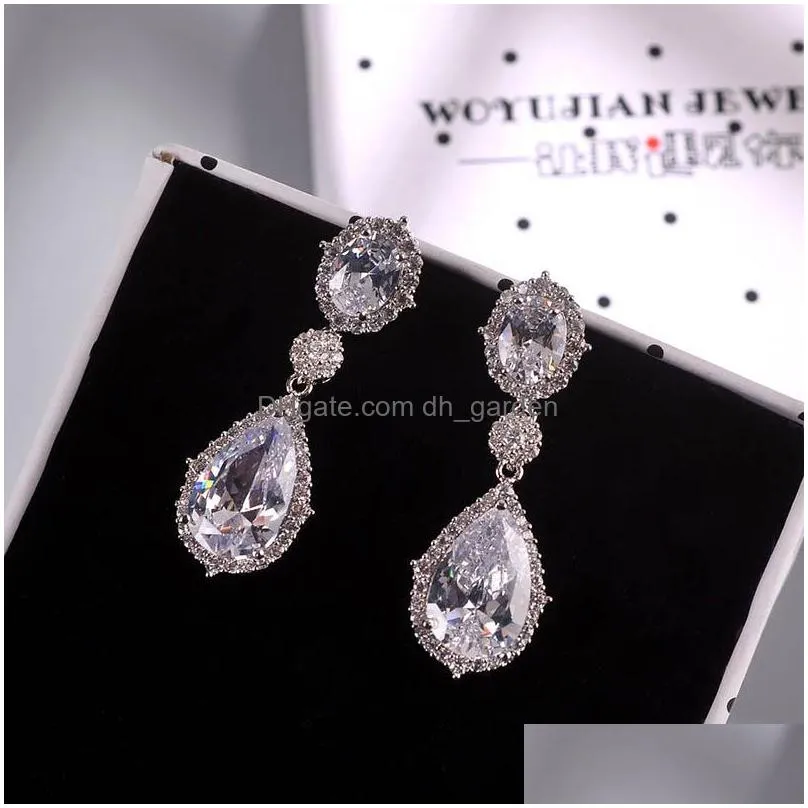 Stud Fashion Sier Plated 3A Cubic Zirconia Waterdrop Drop Earring For Women Elegant Copper Inlaid Cz Gift Brides Bridesmaid Dhgarden Dhoiy