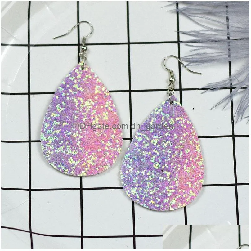 Dangle & Chandelier New 18 Colors Classic Glitter Teardrop Pu Leather Earrings For Women Personalized Jewelry Big Long Stat Dhgarden Dhygn