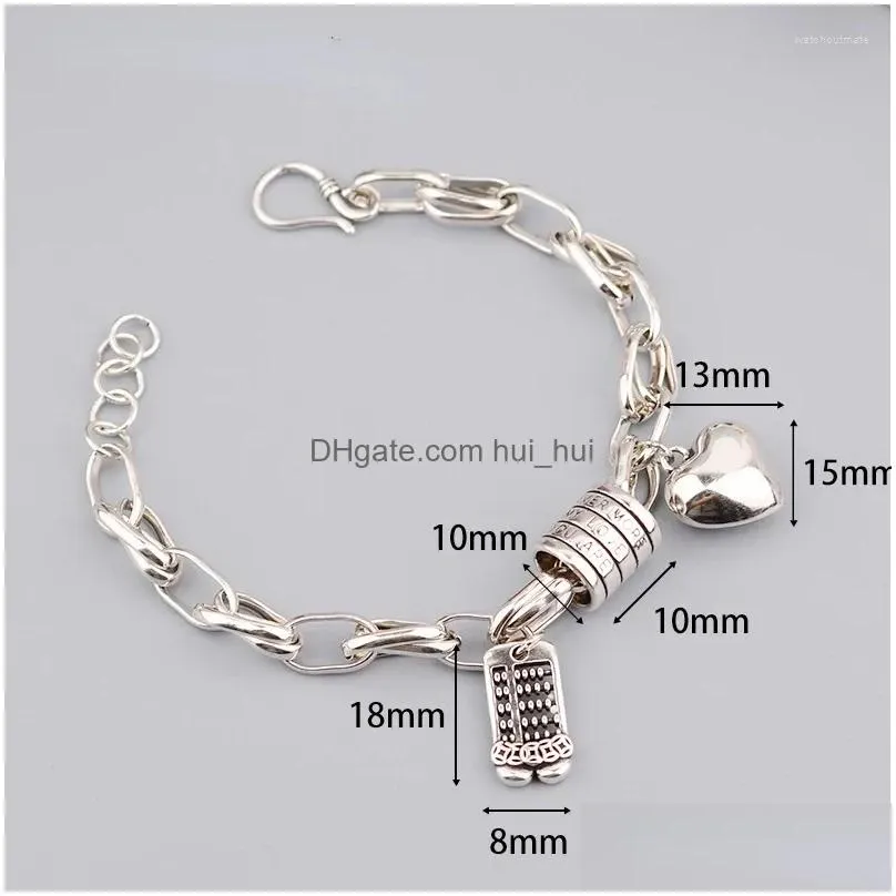 charm bracelets s925 sterling silver thai bracelet for women vintage geometric heart love lucky punk jewelry 2024 drop