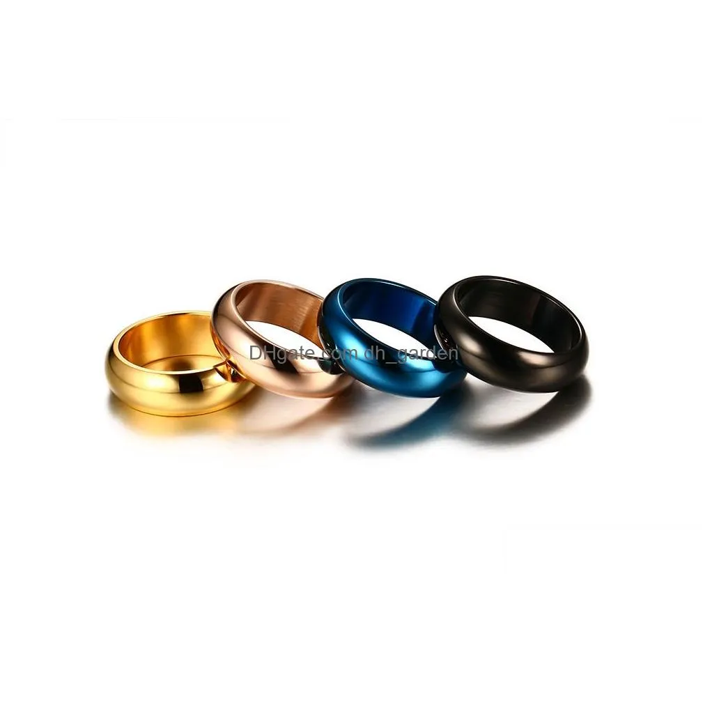 Cluster Rings High Quality 7Mm Titanium Steel Round Finger Rings For Men Women Shinning Gold Sliver Black Rose Blue Simple Dhgarden Dhval