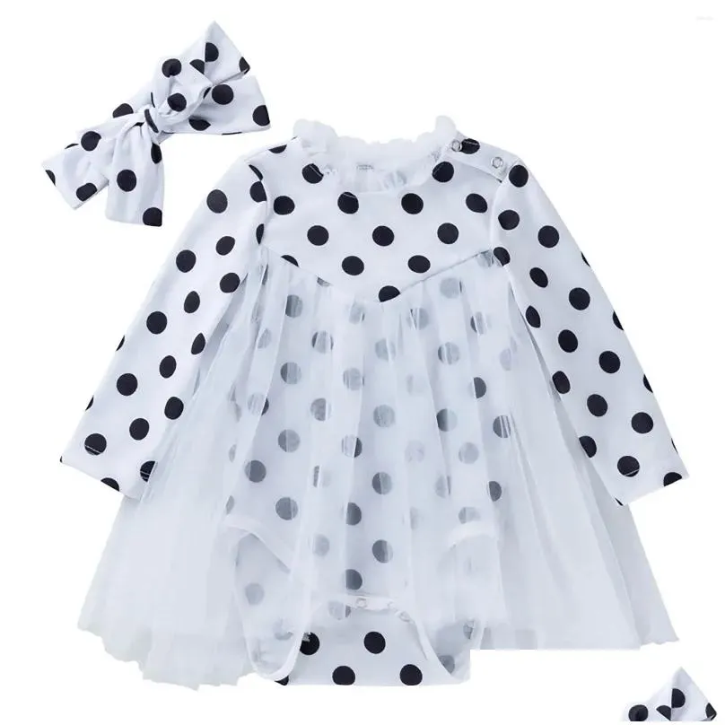 hair accessories girl summer dress climbing skirt polka dot print crew neck long sleeve bow gender neutral baby clothes simple