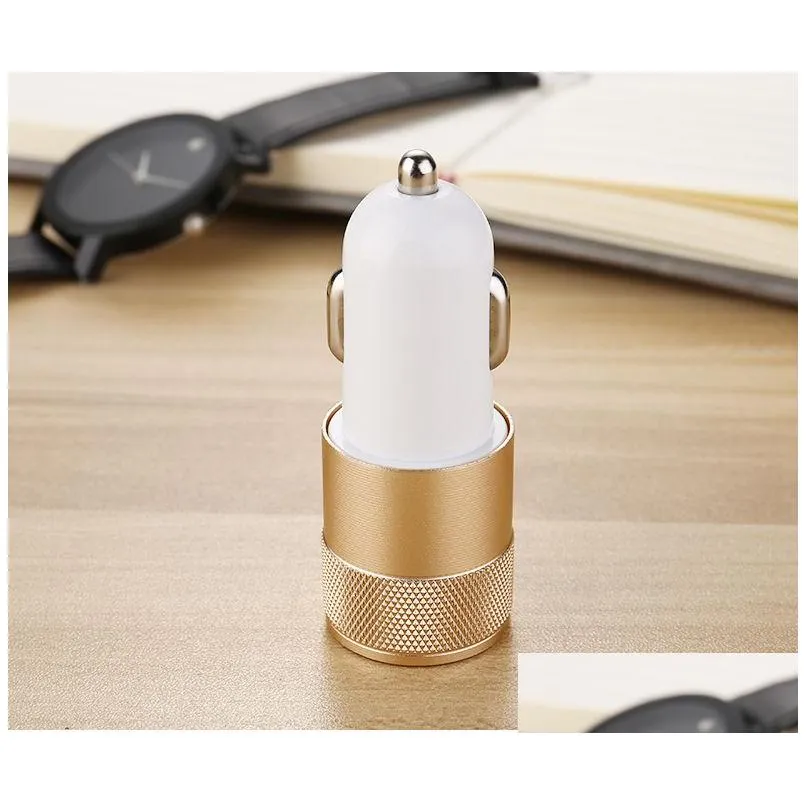 Car  Metal Dual Usb Port Car Adapter  Aluminium 2-Port Chargers For  Phone Ipad Ipod / Galaxy Drop Delivery Automob Dhskr