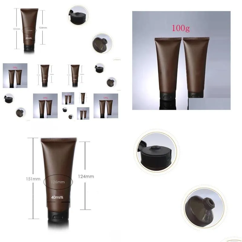 Lotion Bottles Wholesale 100Ml Lotion Cream Plastic Bottle 100G X 50 Empty Brown Soft Tube For Cosmetic Packaging Skin Care Squeeze Co Dhkpu