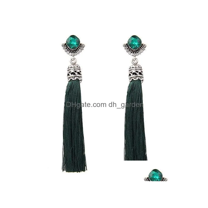 Dangle & Chandelier High Quality Boho Rhinestone Tassel Earring For Women Long Vintage Sliver Ethnic Dangle Fashion Jewelry Dhgarden Dhufu