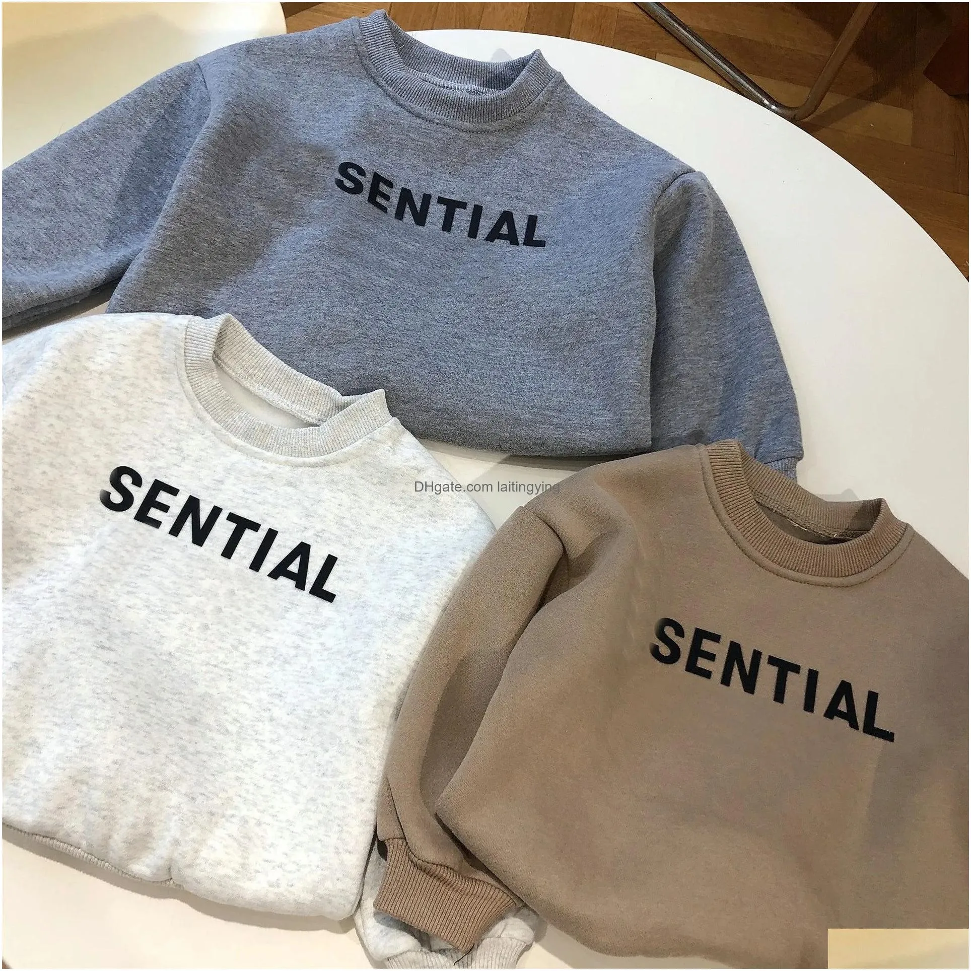 boys girls designer clothes baby pullover two piece plush set 2023 autumn kids clothing winter letter print round neck sweatshirt