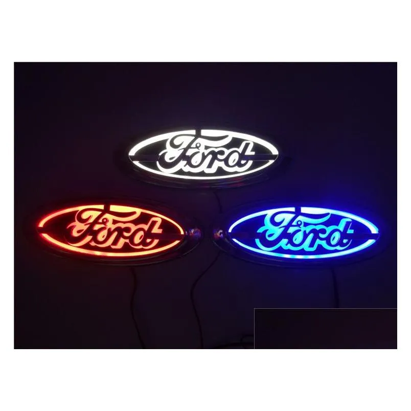 Car Stickers 5D Led Car Logo Lamp 14.5Cmx5.6Cm For Ford Focus Mondeo Kuga Badge Laser Lights 3D Rear Emblem Sticker Ghost Shadow Drop Dh9Tc