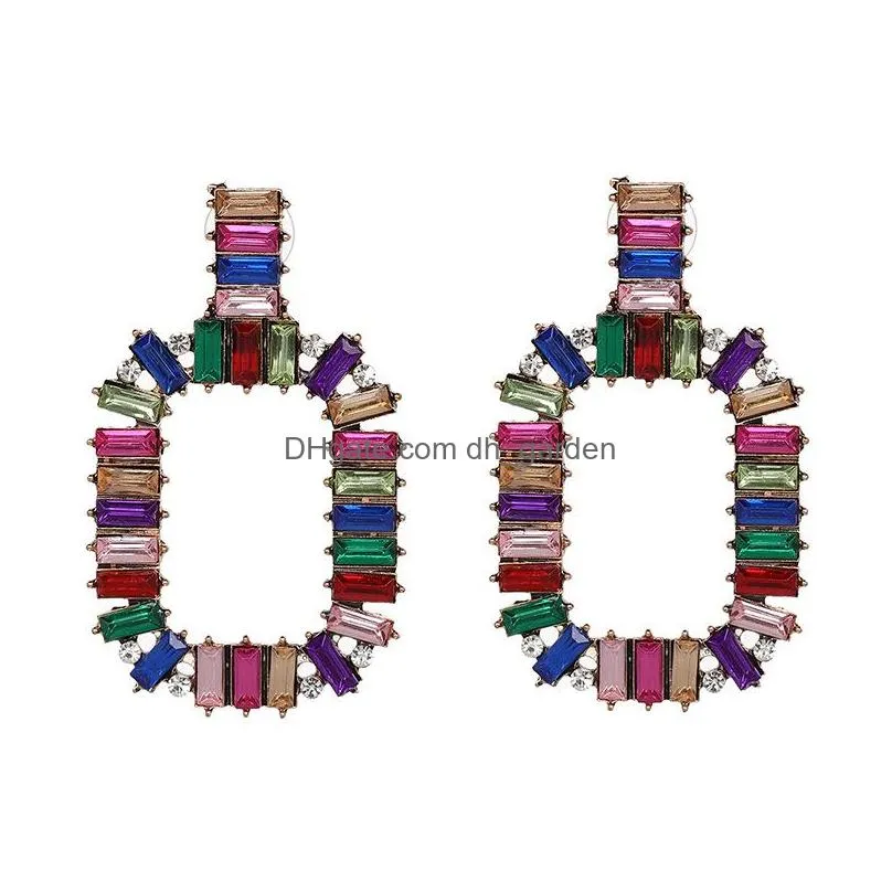 Stud Boho Ethnic Colorf Crystal Stone Earrings For Women Fashion Geometric Large Rhinestone Dangle Earring Wedding Party Cl Dhgarden Dhhzq