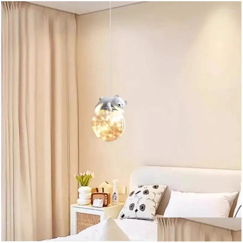 Chandeliers Simple Baby Room Modern Cute Childrens White Bear Lamps Girl Boy Bedroom Bedside Chandelier Glass Lights Drop Delivery Dhxpi