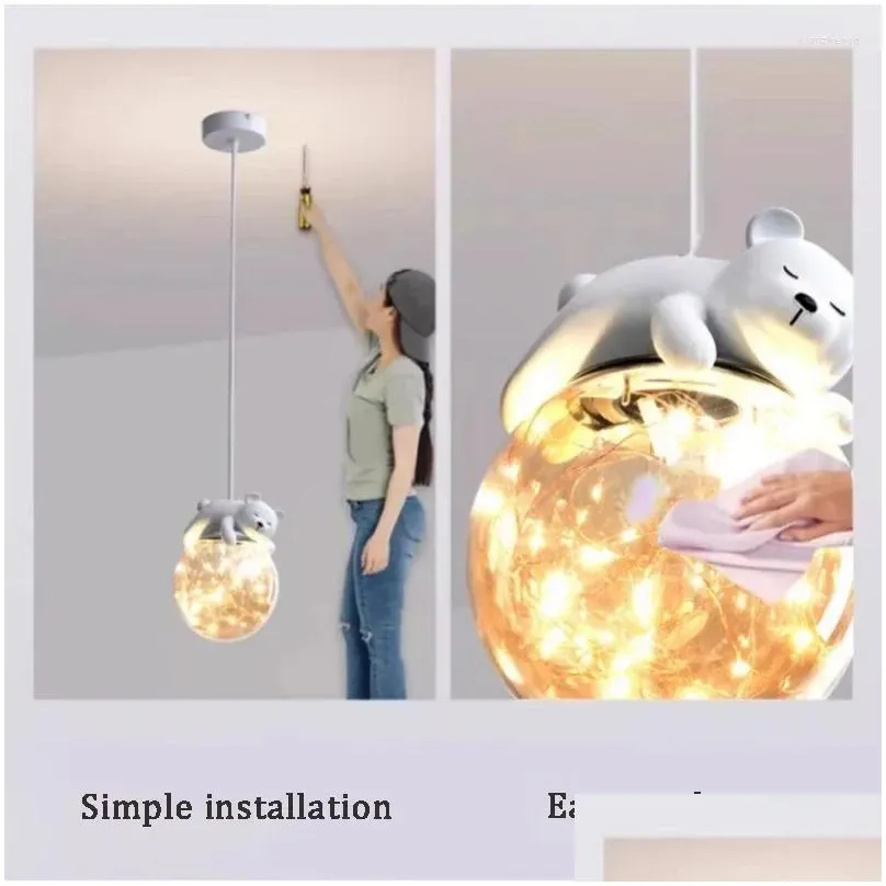 Chandeliers Simple Baby Room Modern Cute Childrens White Bear Lamps Girl Boy Bedroom Bedside Chandelier Glass Lights Drop Delivery Dhxpi