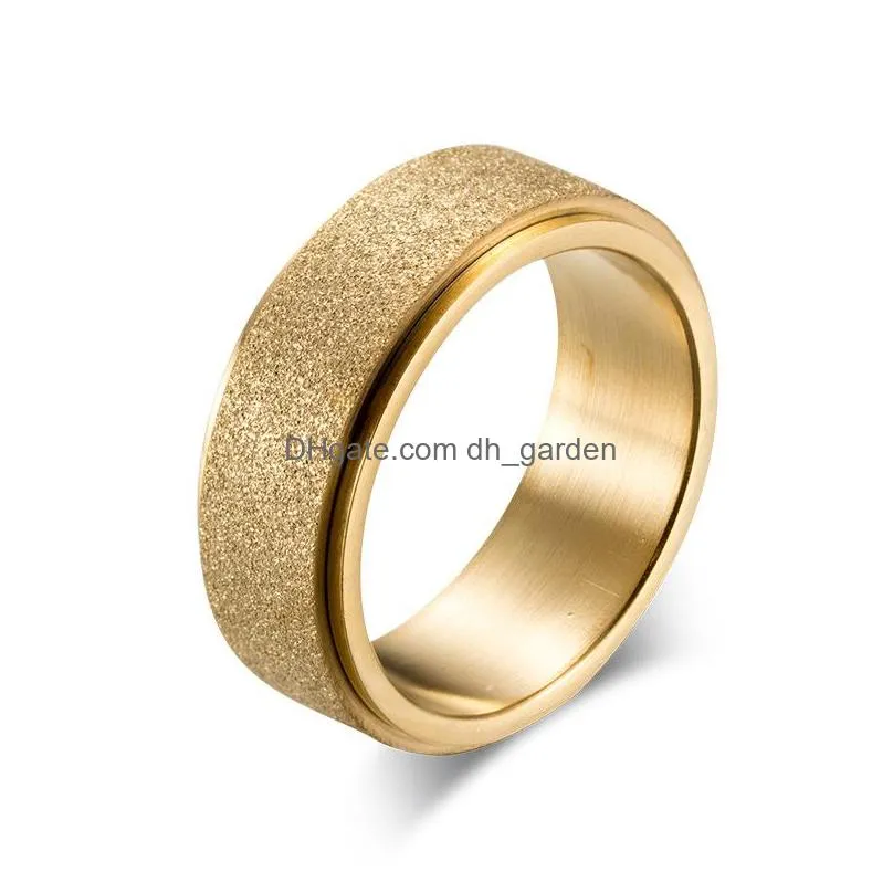 Cluster Rings Fashion Simple 8Mm Titanium Stainless Steel Matt Rings Blue Black Gold Rotate Mens Jewelry Wholesale Party Gi Dhgarden Dhtbf