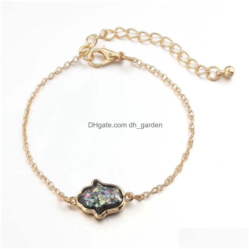 Chain New Arrival Nature Resin Hamsa Hand Charm Bracelet For Women Adjustable Size Chain Fashion Jewelry Wholesale Drop Del Dhgarden Dh4Xm