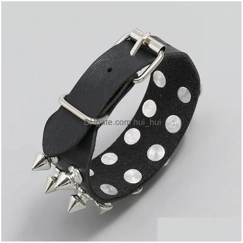 link bracelets unique gothic punk spikes rivet stud wide leather rock bangle women men jewelry