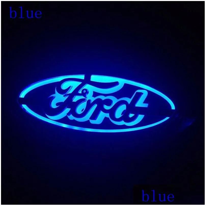 Car Stickers 5D Led Car Logo Lamp 14.5Cmx5.6Cm For Ford Focus Mondeo Kuga Badge Laser Lights 3D Rear Emblem Sticker Ghost Shadow Drop Dh9Tc