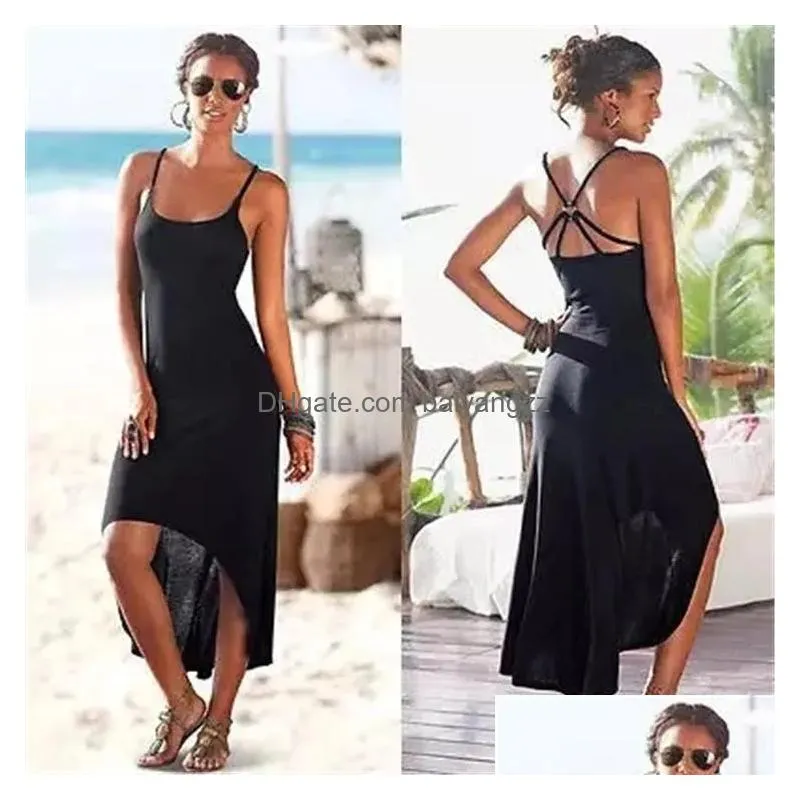 casual dresses 2023 spring express south america africa fashion knitted ring buckle backless suspender high waist dress