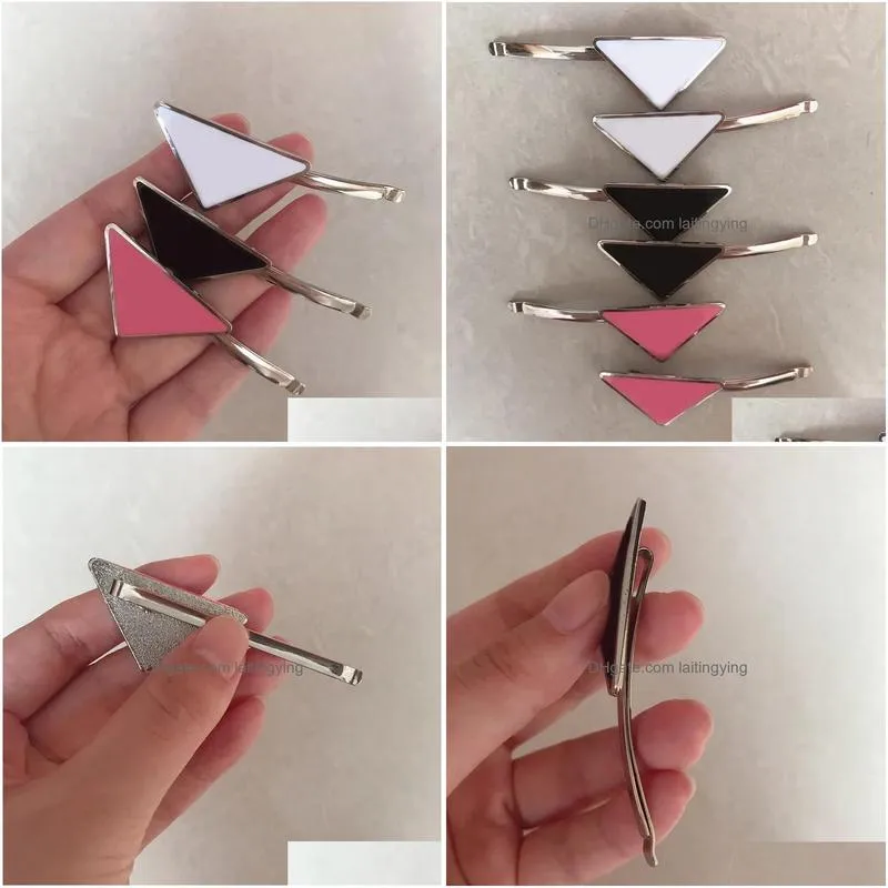 2023 metal triangle womens hair clip classic p letter stamp women girl triangle letter barrettes fashion hair accessories csg23110211