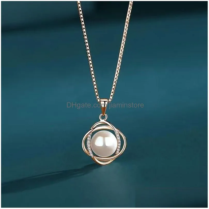 Pendant Necklaces Four Leaf Grass 925 Sier Pearl Necklace Womens Fashion Pendant Light Luxury Advanced New Single Jewelry Gift Drop De Dhbkx