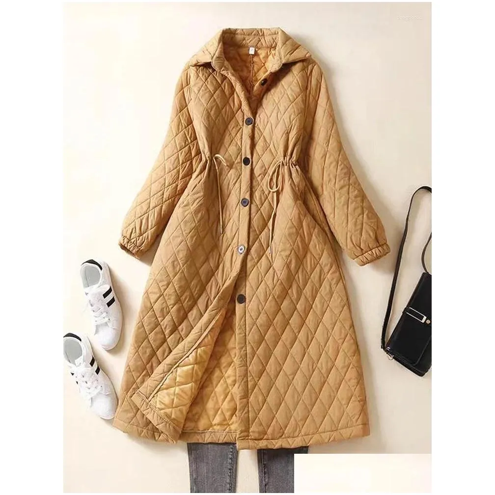 women`s trench coats winter long down cotton jackets 2024 women fashion cotton-padded plaid warm coat slim puffer quilted outerwear