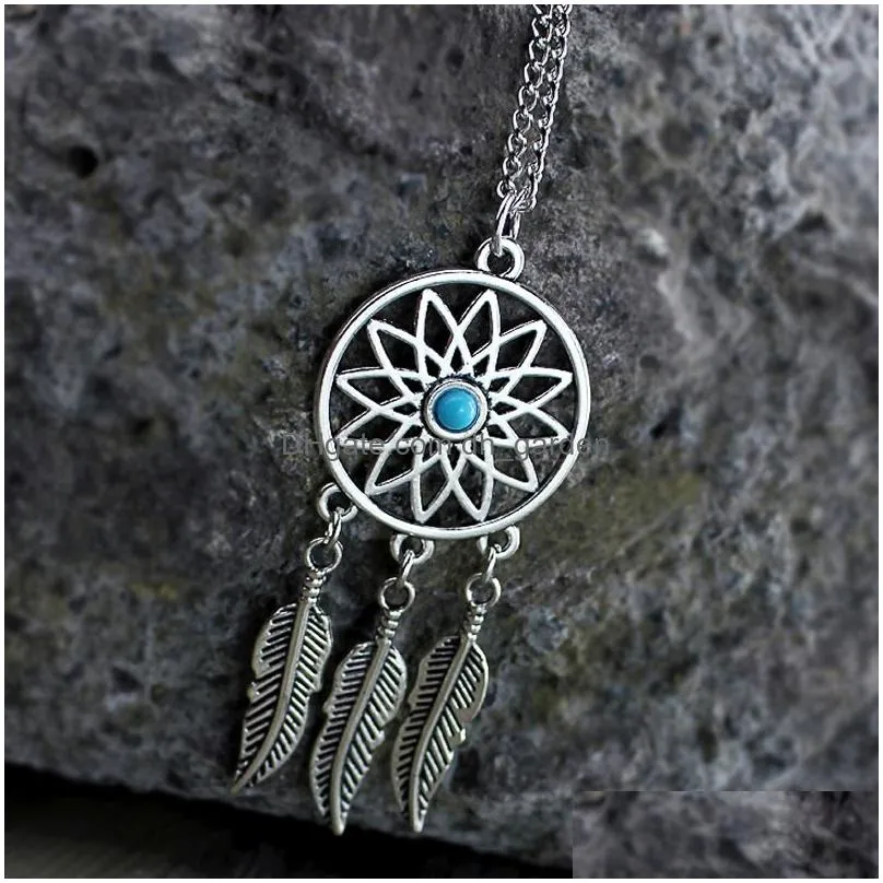 Pendant Necklaces Sale Dream Catcher Feaher Hollow Pendant Necklace For Women Adjustable Size Sier Plating Chain Trendy Jewe Dhgarden Dhvy6