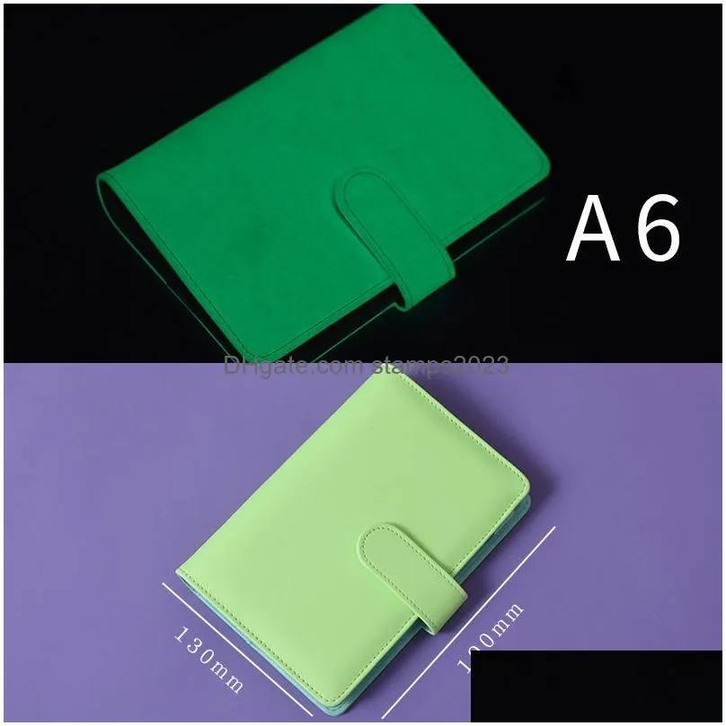 Notepads Wholesale Glow In The Dark A6 Notebook Binders Notepads Ron Colors 6 Ring Hole Fluorescent Pu Leather Er Loose Leaf Spiral Fi Dhwcy