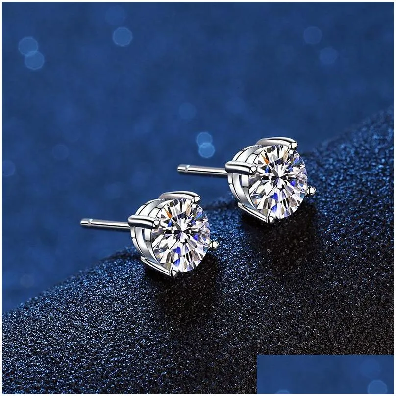 Stud Real Moissanite Earrings 14K White Gold Plated Sterling Sier 4 Prong Diamond Earring For Women Men Ear 1Ct 2Ct 4Ctstudstudstud D Dhirh