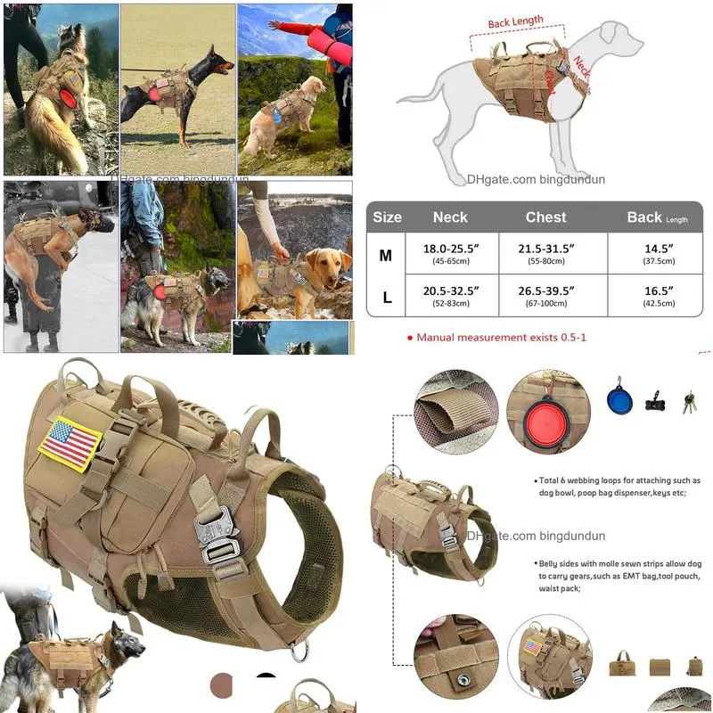 Dog Collars & Leashes Leashes Tactical Dog Harness Military No Pl Pet Vest For Medium Large Dogs Training Hiking Molle With Pouches Dr Dhpiz