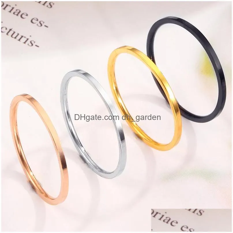 Cluster Rings 1Mm Gold Sier Black Stainless Steel Band Ring For Women Men Simple Fine Engagement Couple Rings Fashion Jewel Dhgarden Dhniv