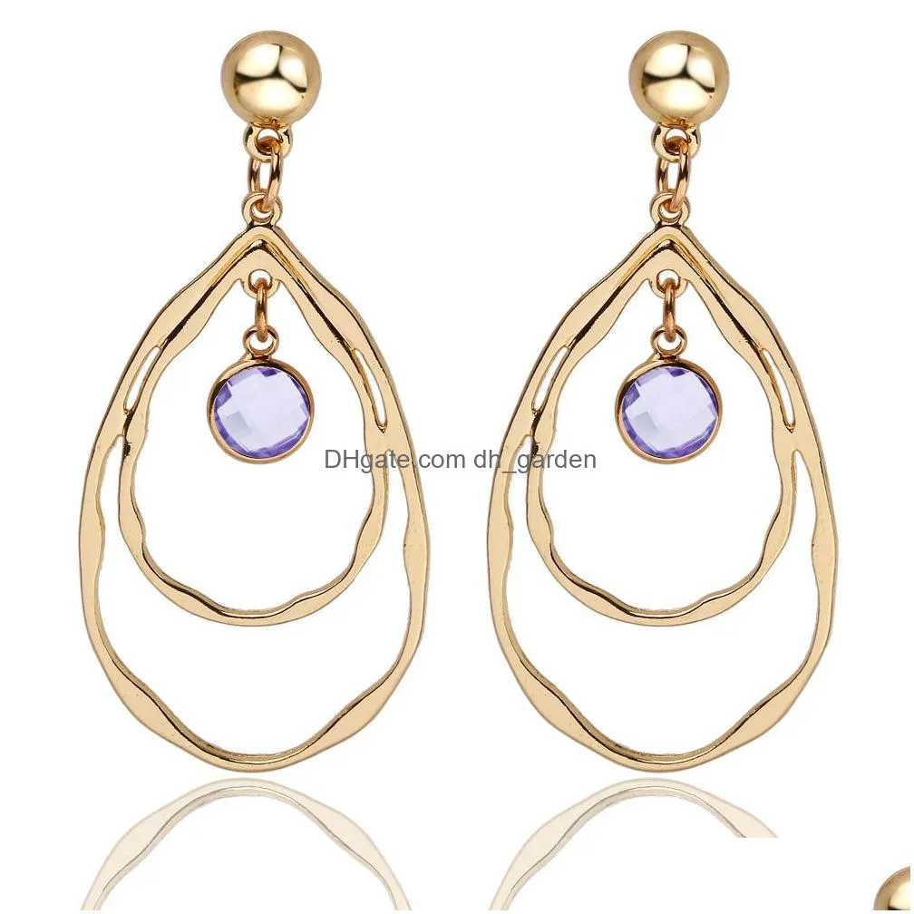 Dangle & Chandelier New Fashion Gold Color Double Hollow Big Waterdrop Dangle Earrings For Women Girl Small Round Crystal D Dhgarden Dhz4K