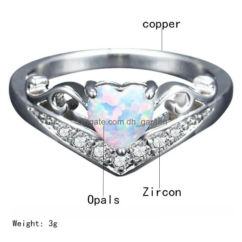 Cluster Rings New Design 1Pc Heart Love Ring Women Shape Opal Engagement Wedding Anniversary Fashion Charm Jewelry Drop Del Dhgarden Dhy9B