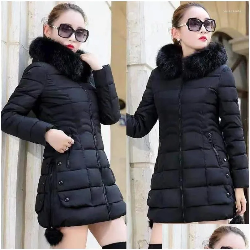 women`s trench coats winter jacket hooded parka big fur collar female thick warm coat windproof overcoat comfort casual outwear -30