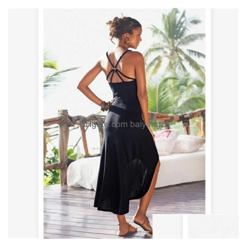 casual dresses 2023 spring express south america africa fashion knitted ring buckle backless suspender high waist dress