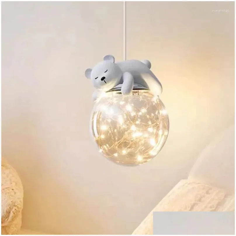 Chandeliers Simple Baby Room Modern Cute Childrens White Bear Lamps Girl Boy Bedroom Bedside Chandelier Glass Lights Drop Delivery Dhxpi