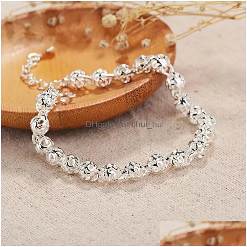 charm bracelets pretty lovely hollow ball chain 925 stamp silver bracelet for women fashion wedding party holiday gift fine