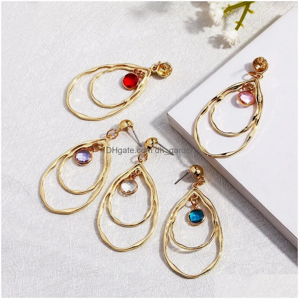 Dangle & Chandelier New Fashion Gold Color Double Hollow Big Waterdrop Dangle Earrings For Women Girl Small Round Crystal D Dhgarden Dhz4K