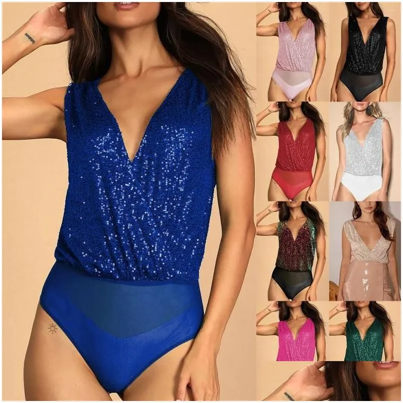 camisoles & tanks ladies high rise sequined sleeveless vest v neck sexy thong bodysuit bridesmaid jumpsuit