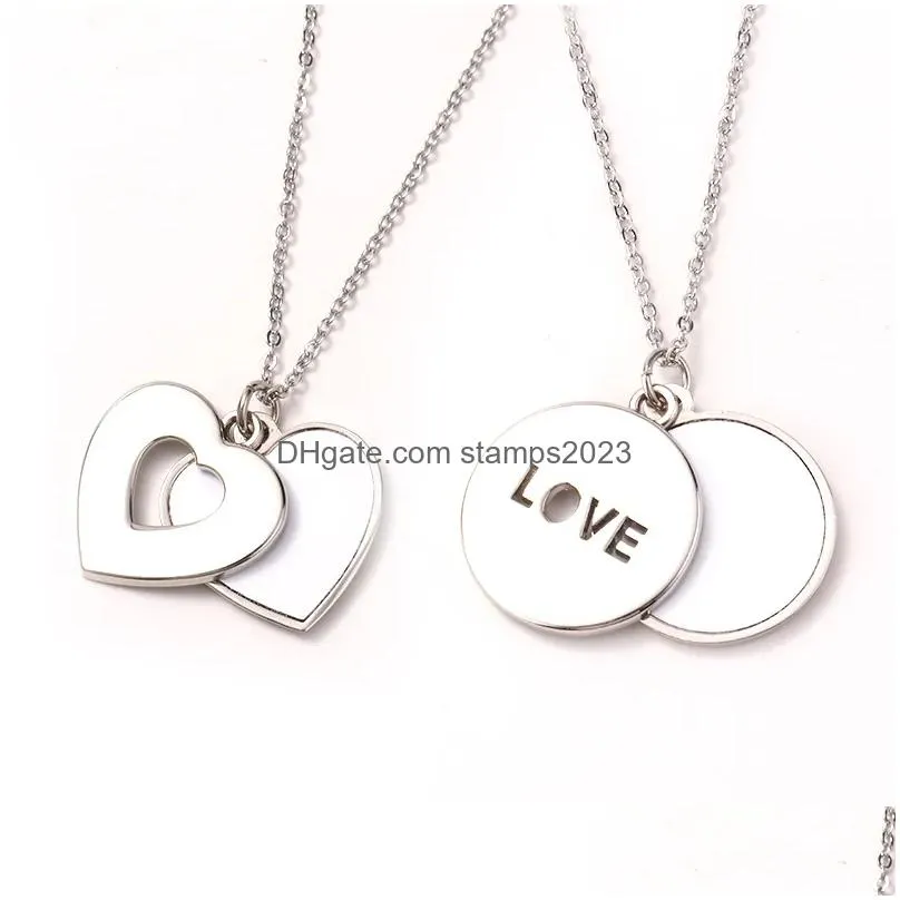 Pendants Sublimation Necklaces Pendant Transfer Print Hollow Out Necklace Flat Chain Heart Shaped Item For Valentines Day Drop Deliver Dh7Tw