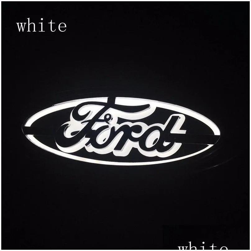 Car Stickers 5D Led Car Logo Lamp 14.5Cmx5.6Cm For Ford Focus Mondeo Kuga Badge Laser Lights 3D Rear Emblem Sticker Ghost Shadow Drop Dh9Tc