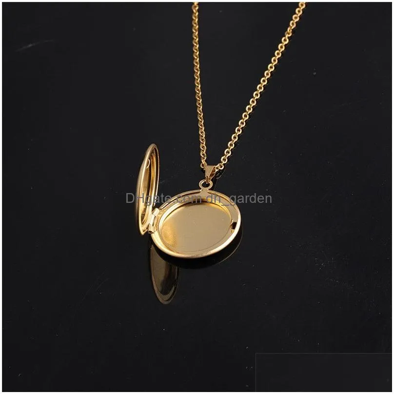 Pendant Necklaces Round Stainless Steel Memory Openging Locket Necklace Family Po Magic Diy Engraveable Jewelry Gift For Bab Dhgarden Dhe7V