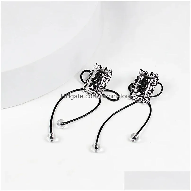 Stud Earrings Black Woven Ribbon Bow Tie For Women Creative Sweet Cool Charm Trend Aesthetic Fashion Jewelry Drop Delivery Dhcai