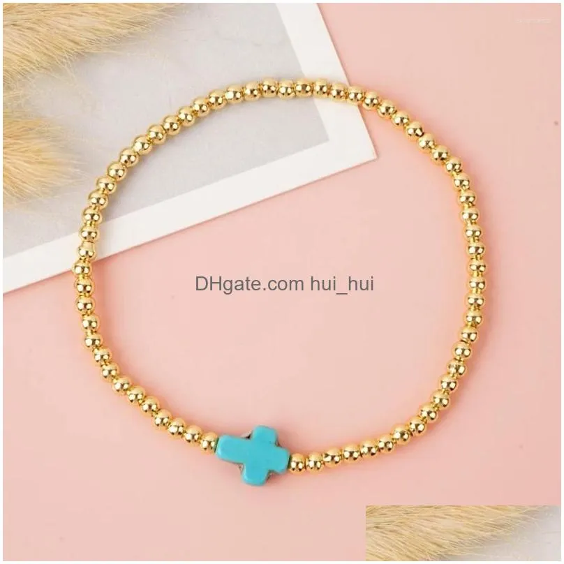 charm bracelets yastyt golden beads boho copper handmade natural turquoise processed cross pendant bracelet for women men