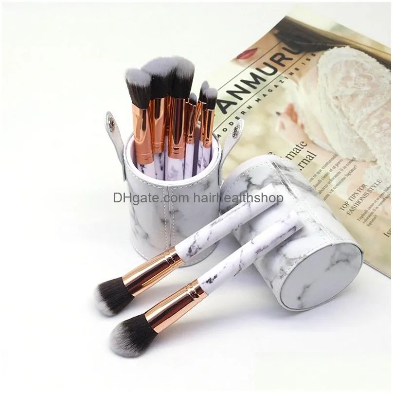Makeup Brushes 10Pcs/Set Marbling Makeup Brushes Kit Marble Pattern With Pu Brush Bag Powder Contour Eye Shadow Beauty Make Up Cosmeti Dhdsy