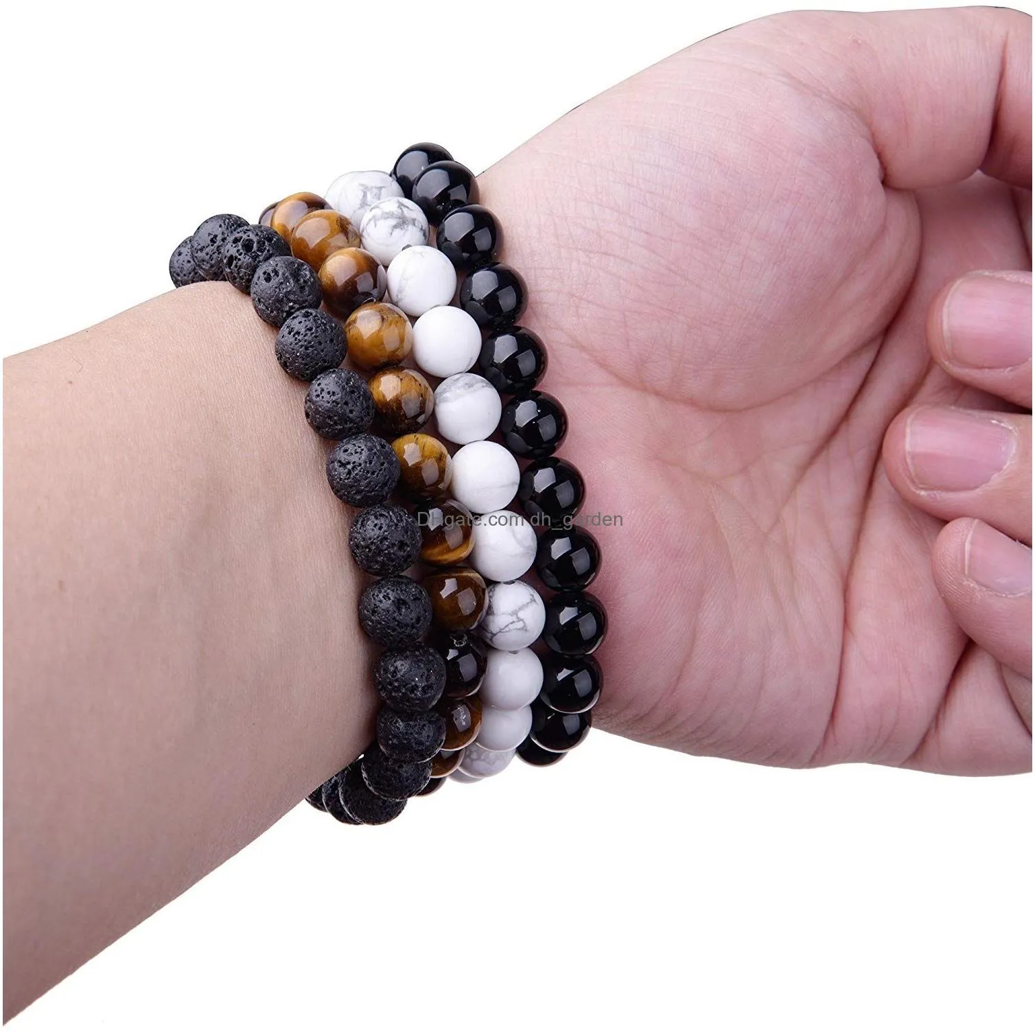 Beaded 8Mm Black Natural Lava Stone Bead Bracelet For Men Women Adjustable Oil Per Diffuser Healing Stretch Yoga Jewelry Dr Dhgarden Dhafy